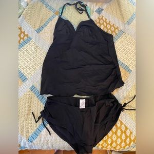 Cache Couer Black Tankini Maternity Bathing Suit w/Turquoise Accent [EUC]XL